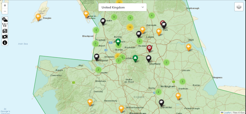 Screenshot of Gazetteer project interactive map application